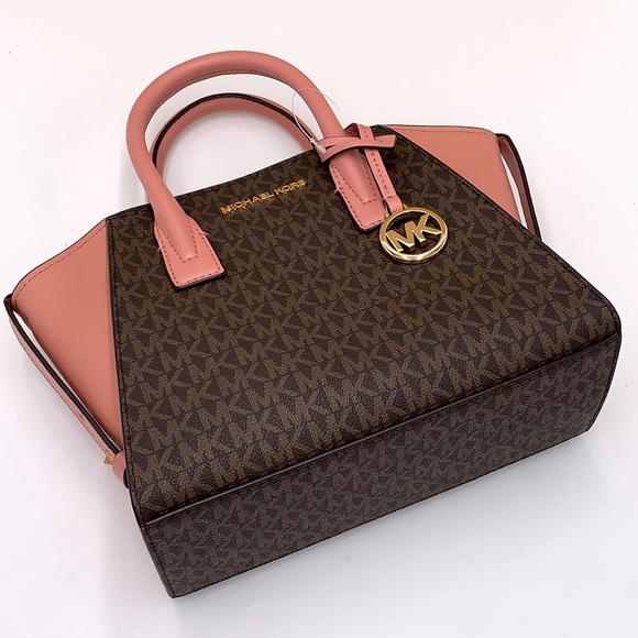 Michael Kors Avril Small Logo Top-Zip Satchel Sunset Rose - Picture 12 of 16